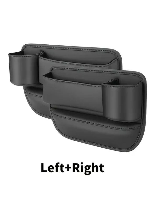 2pc Black PU Car Seat Organizer With Cup Holder And Phone Stand - Image 1